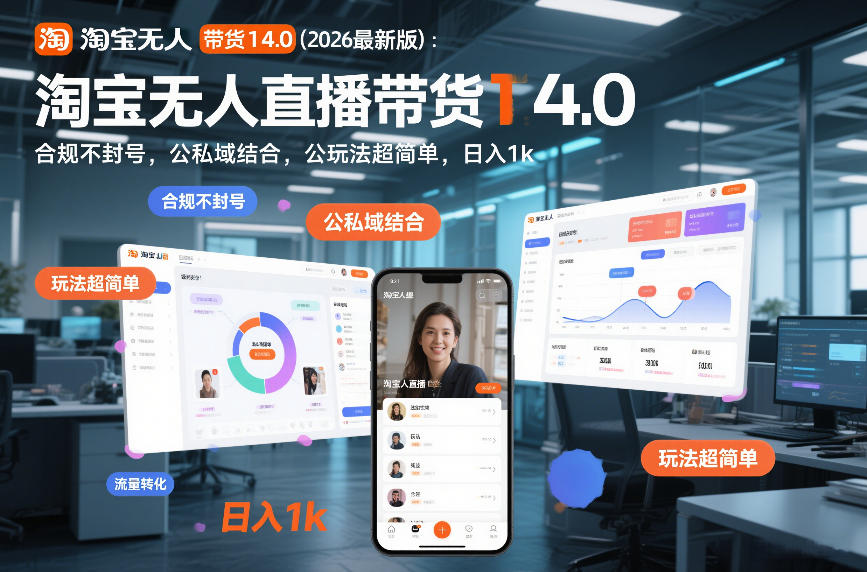 淘宝无人直播带货14.0(2026最新版)：合规不封号，公私域结合，玩法超简单，日入1k+【揭秘】-创客联盟