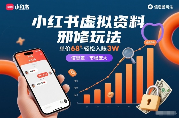 小红书虚拟资料邪修玩法，单价68，轻松入账3W，信息差玩法，市场庞大-创客联盟