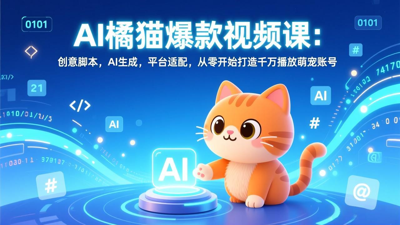 AI橘猫爆款视频课:创意脚本,AI生成,平台适配,从零开始打造千万播放萌宠账号-创客联盟