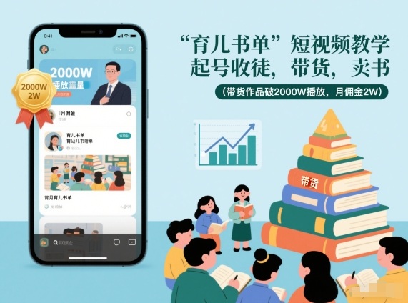 育儿书单短视频教学，起号收徒，带货，卖书(带货作品破2000W播放，月佣金2W)-创客联盟