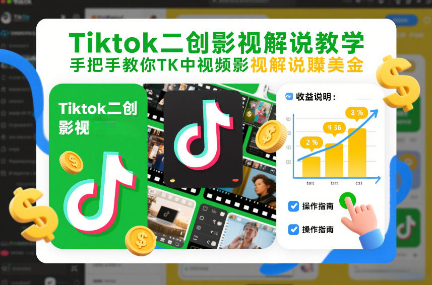 Tiktok二创影视解说教学，手把手教你TK中视频影视解说賺美金(更新26年1月)-创客联盟