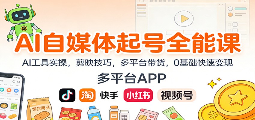 AI自媒体起号全能课：AI工具实操，剪映技巧，多平台带货，0基础快速变现-创客联盟