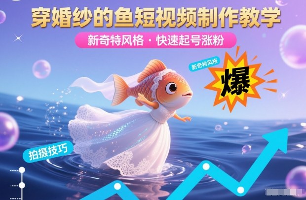 穿婚纱的鱼短视频制作教学，新奇特风格，快速起号涨粉-创客联盟