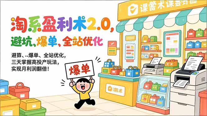 淘系盈利术2.0，避坑、爆单、全站优化，三天掌握高投产玩法，实现月利润翻倍！-创客联盟