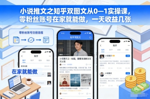 小说推文之知乎双图文从0—1实操课，零粉丝账号在家就能做，一天收益几张-创客联盟