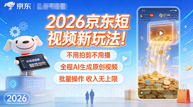 2026京东短视频新玩法!不用拍剪不用播,全程AI生成原创视频,批量操作收入无上限-创客联盟