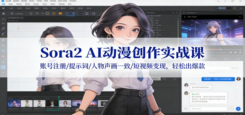 Sora2 AI动漫创作实战课：账号注册/提示词/人物声画一致/短视频变现，轻松出爆款-创客联盟