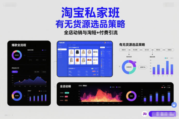 淘宝私家班，有无货源选品策略，高成功率爆款全流程打法，全店动销与淘短+付费引流(更新2026)-创客联盟
