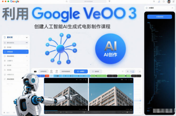 利l用Google Veo 3创建人工智能AI生成式电影制作课程，使用人工智能的力量创建令人惊叹的视频-创客联盟