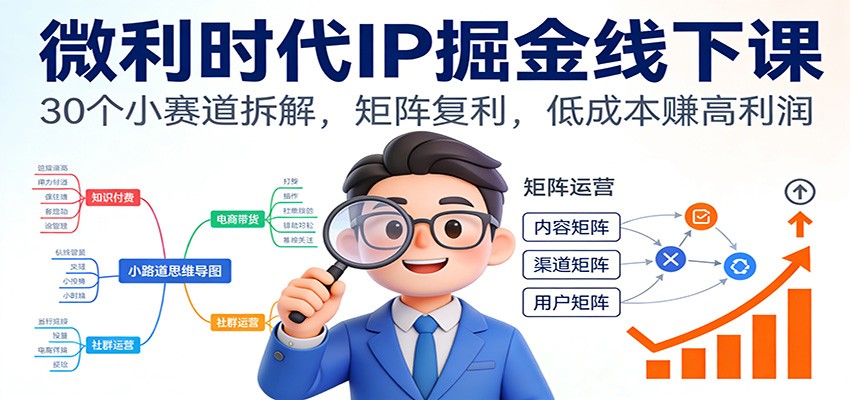 微利时代IP掘金线下课：30个小赛道拆解，矩阵复利，低成本赚高利润-创客联盟