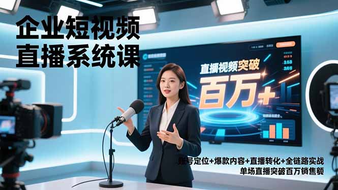 企业短视频直播系统课，账号定位+爆款内容+直播转化+全链路实战，单场直播突破百万销售额-创客联盟