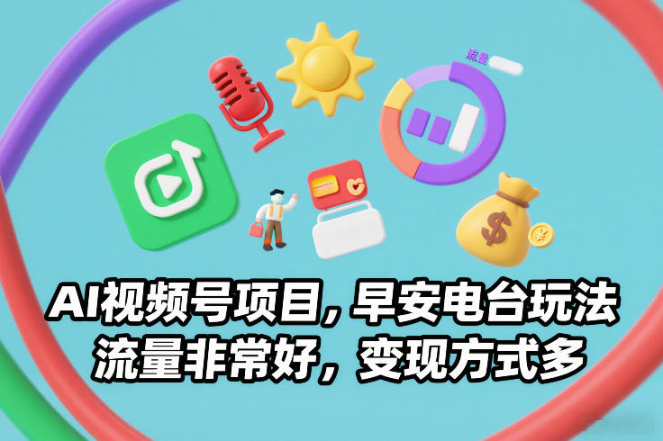 AI视频号项目，早安电台玩法，流量非常好，变现方式多-创客联盟