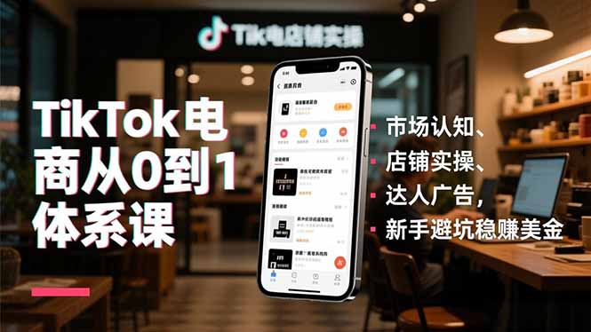 TikTok电商从0到1体系课，市场认知、店铺实操、达人广告，新手避坑稳赚美金-创客联盟