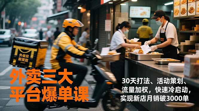 外卖三大平台爆单课，30天打法、活动策划、流量加权，快速冷启动，实现新店月销破3000单-创客联盟