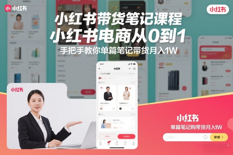 小红书带货笔记课程，小红书电商从0到1，手把手教你单篇笔记带货月入1W-灵感工坊云网创