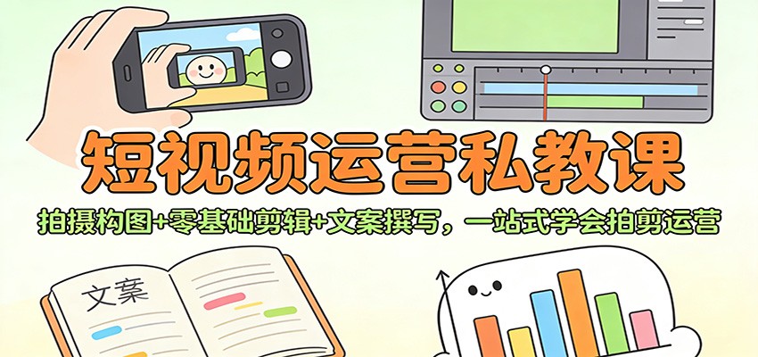 短视频运营私教课：拍摄构图+零基础剪辑 +文案撰写，一站式学会拍剪运营-创客联盟