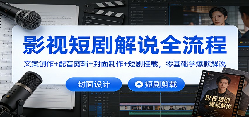影视短剧解说全流程：文案创作+配音剪辑+封面制作+短剧挂载，零基础学爆款解说-创客联盟