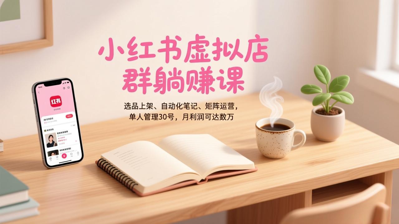 小红书虚拟店群躺赚课，选品上架、自动化笔记、矩阵运营，单人管理30号，月利润可达数万-创客联盟