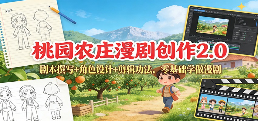 桃园农庄漫剧创作2.0：剧本撰写+角色设计+剪辑功法，零基础学做漫剧-创客联盟
