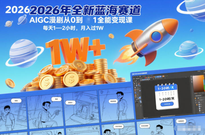 2026年全新蓝海赛道AIGC漫剧从0到1全能变现课，每天1—2小时，月入过1W-创客联盟