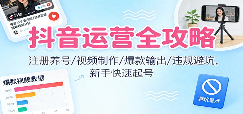 抖音运营全攻略:注册养号/视频制作/爆款输出/违规避坑,新手快速起号-创客联盟