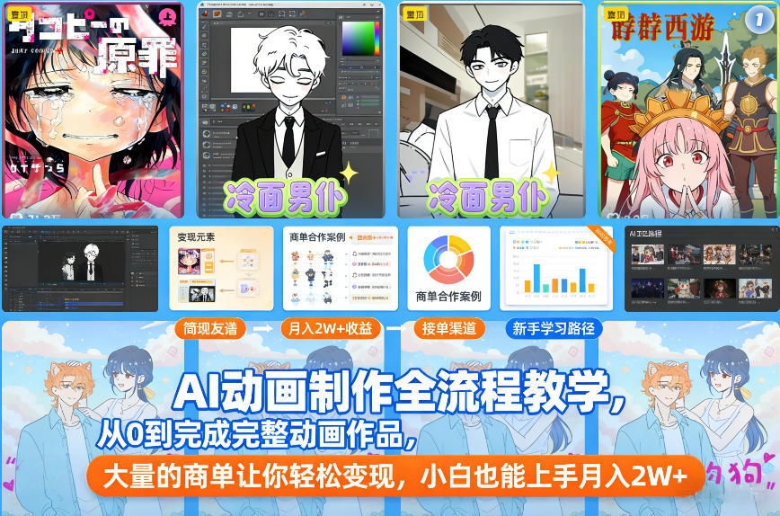 AI动画制作全流程教学，从0到完成完整动画作品，大量的商单让你轻松变现，小白也能上手月入2W+-创客联盟