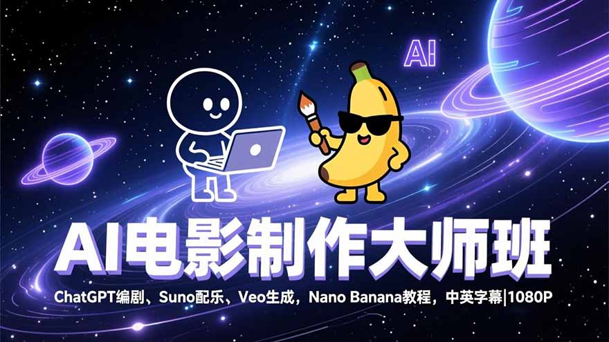 AI电影制作大师班：ChatGPT编剧、Suno配乐、Veo生成，Nano Banana教程，中英字幕|1080P-创客联盟
