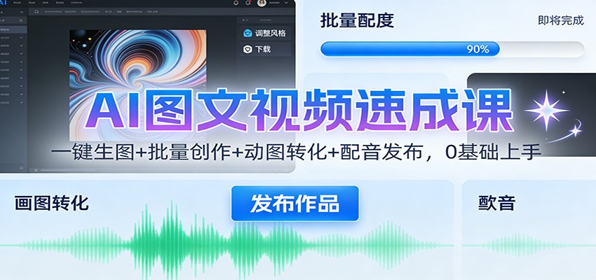 AI图文视频速成课：一键生图+批量创作+动图转化+配音发布，0基础上手-创客联盟