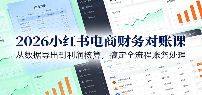 2026小红书电商财务对账课：从数据导出到利润核算，搞定全流程账务处理-创客联盟