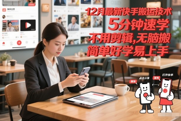 12月最新快手搬运技术，5分钟速学，不用剪辑无脑搬，简单好学易上手-灵感工坊云网创