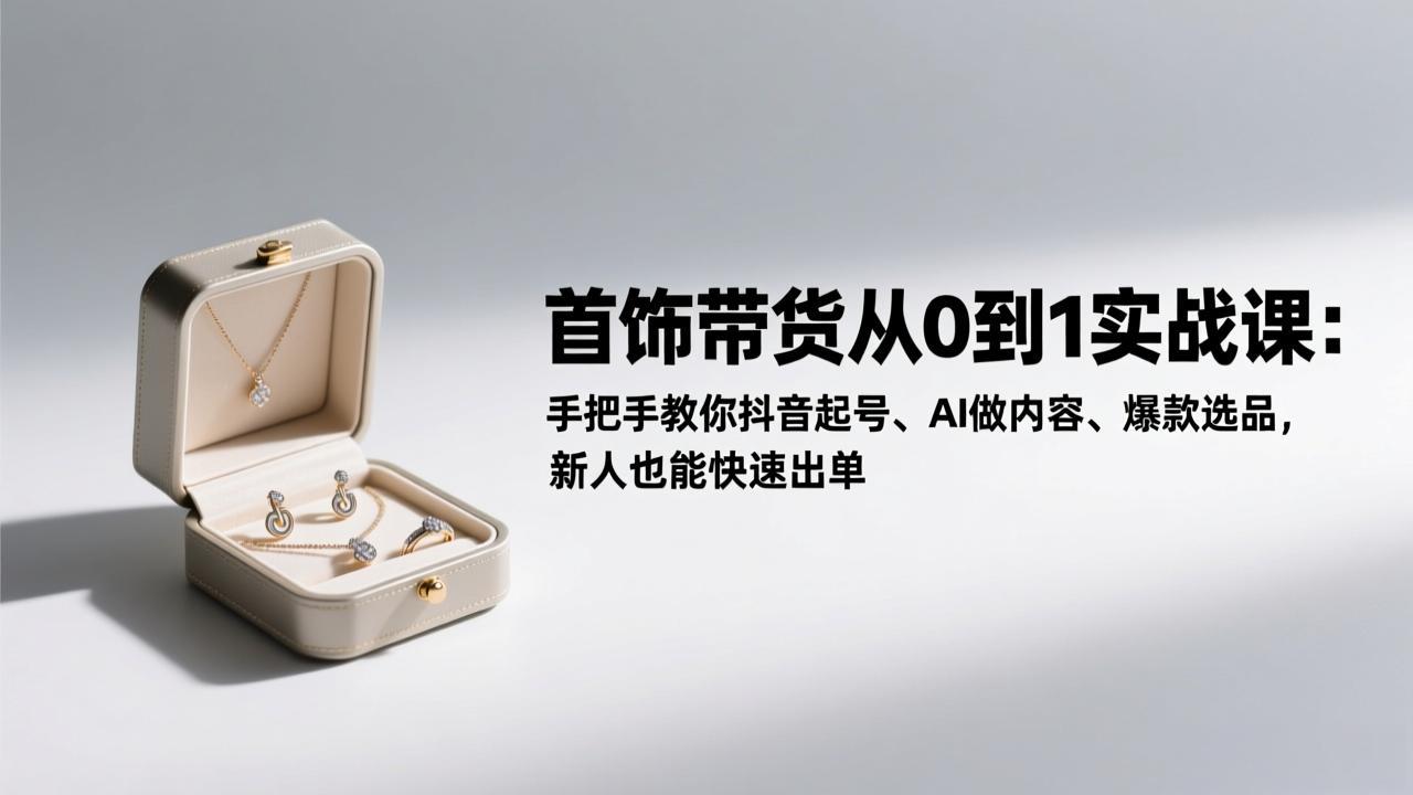 首饰带货从0到1实战课：手把手教你抖音起号、AI做内容、爆款选品，新人也能快速出单-灵感工坊云网创