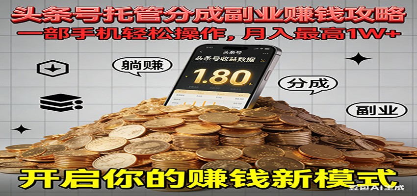 全程托管今日头条，一部手机就可以开干，最高躺赚1W+-创客联盟