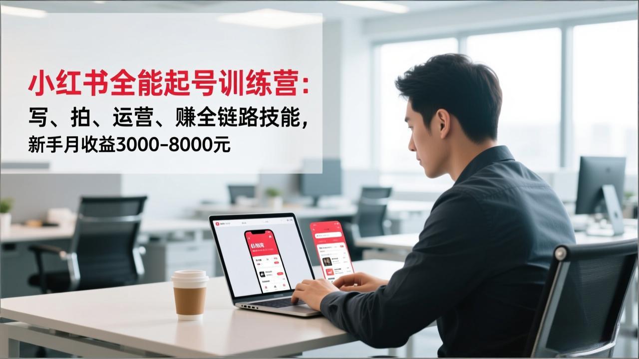 小红书全能起号训练营：写、拍、运营、赚全链路技能，新手月收益3000-8000元-创客联盟