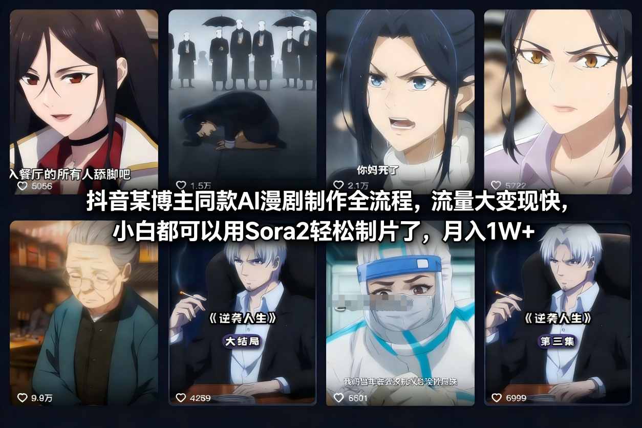 抖音某博主同款AI漫剧制作全流程，流量大变现快，小白都可以用Sora2轻松制片了，月入1W+-灵感工坊云网创