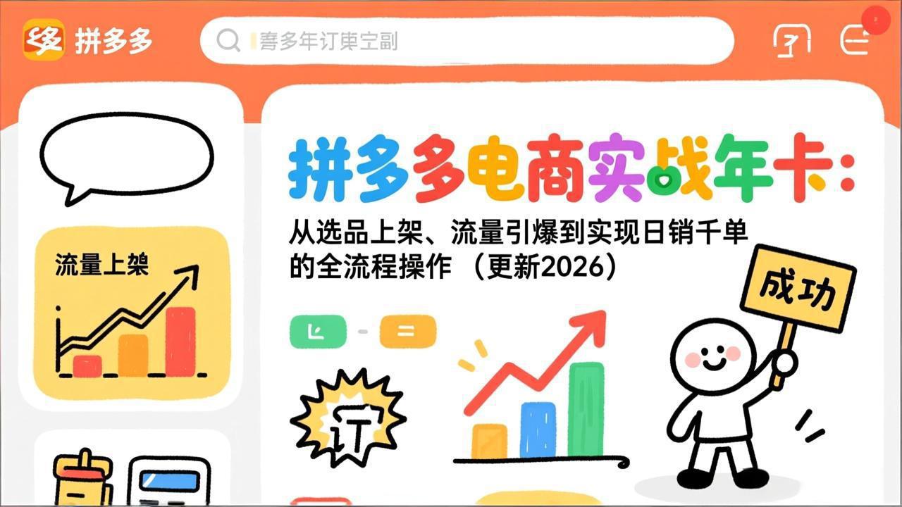 拼多多电商实战年卡：从选品上架、流量引爆到实现日销千单的全流程操作(更新2026-创客联盟
