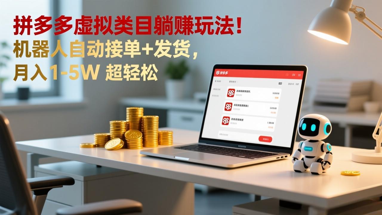 多多虚拟类目躺赚玩法！机器人自动接单+发货，月入 1-5W 超轻松-创客联盟