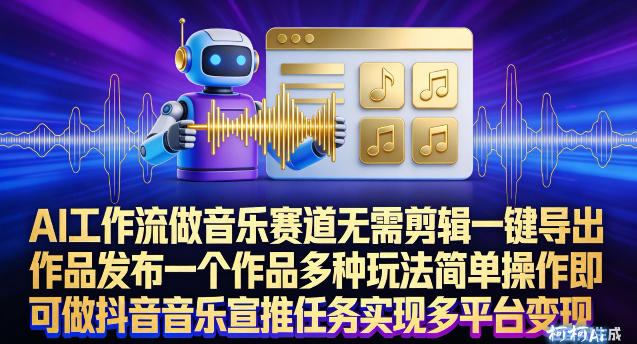 AI工作流做音乐赛道，无需剪辑，一键导出作品发布，一个作品多种玩法，简单操作即可做抖音音乐宣推任务-创客联盟