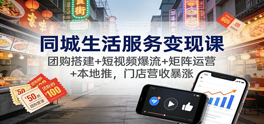 同城生活服务变现课：团购搭建+短视频爆流+矩阵运营+本地推，门店营收暴涨-创客联盟
