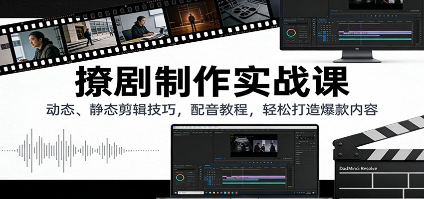撩剧制作实战课：动态、静态剪辑技巧，配音教程，轻松打造爆款内容-创客联盟