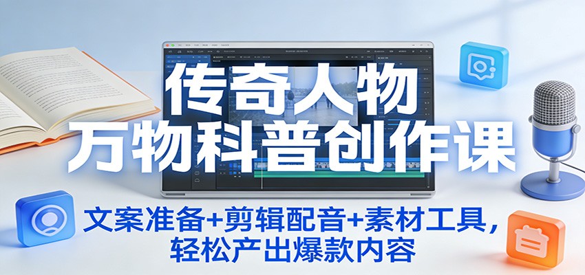 传奇人物万物科普创作课:文案准备+剪辑配音+素材工具,轻松产出爆款内容-创客联盟