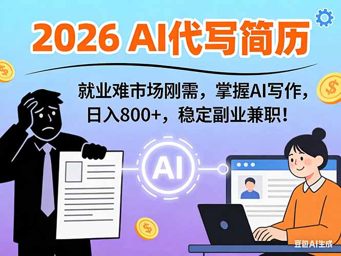 AI代写简历，超暴利，用万能模板月入1-3万实战教程，2026年市场刚需！-创客联盟