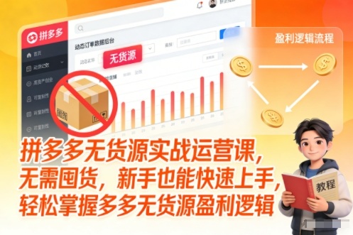拼多多无货源实战运营课，无需囤货，新手也能快速上手，轻松掌握多多无货源盈利逻辑-灵感工坊云网创