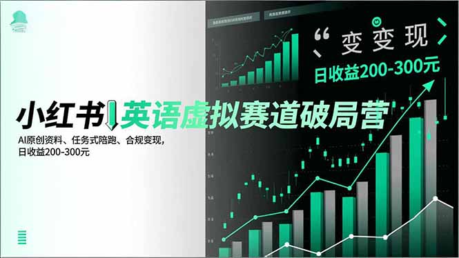小红书英语虚拟赛道破局营，AI原创资料、任务式陪跑、合规变现，日收益200-300元-创客联盟