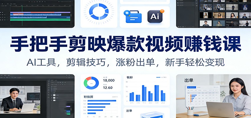 手把手剪映爆款视频赚钱课：AI工具，剪辑技巧，涨粉出单，新手轻松变现-创客联盟