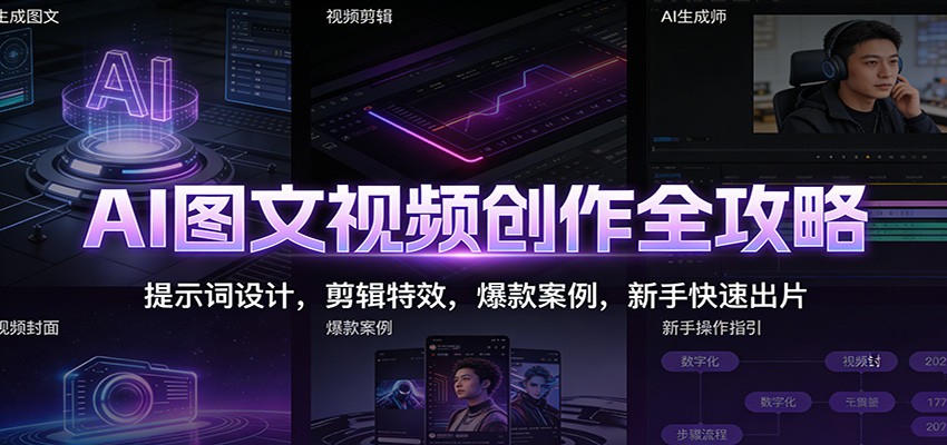 AI图文视频创作全攻略：提示词设计，剪辑特效，爆款案例，新手快速出片-创客联盟