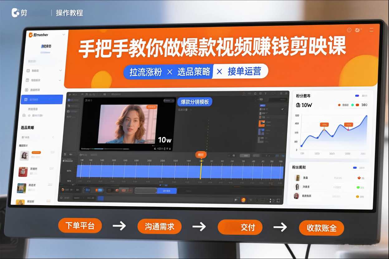 手把手教你做爆款视频赚钱剪映课，手把手教学拉流涨粉、选品策略和接单运营(更新2026)-创客联盟