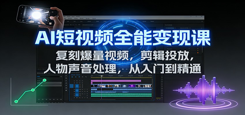 AI短视频全能变现课：复刻爆量视频，剪辑投放，人物声音处理，从入门到精通-创客联盟