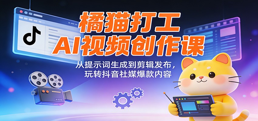橘猫打工AI视频创作课：从提示词生成到剪辑发布，玩转抖音社媒爆款内容-创客联盟