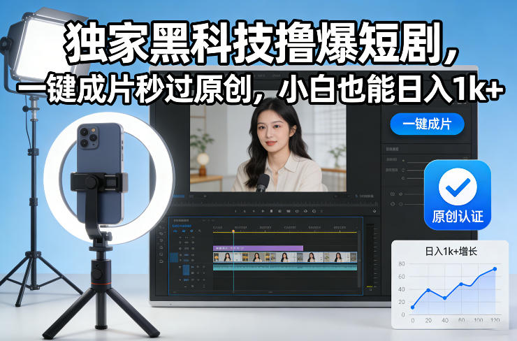 独家黑科技撸爆短剧,一键成片秒过原创,小白也能日入1k+【揭秘】-创客联盟