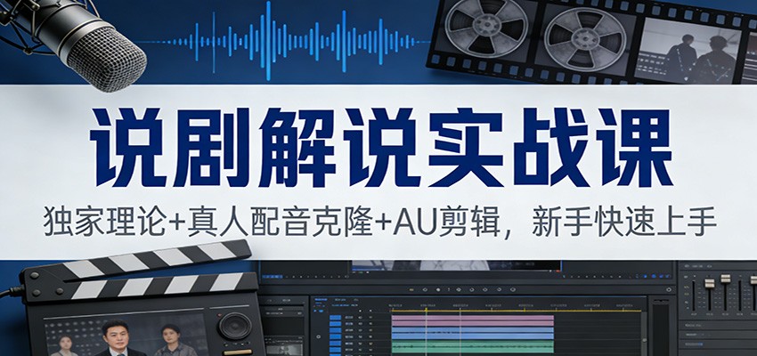 说剧解说实战课：独家理论+真人配音克隆+AU剪辑，新手快速上手-创客联盟